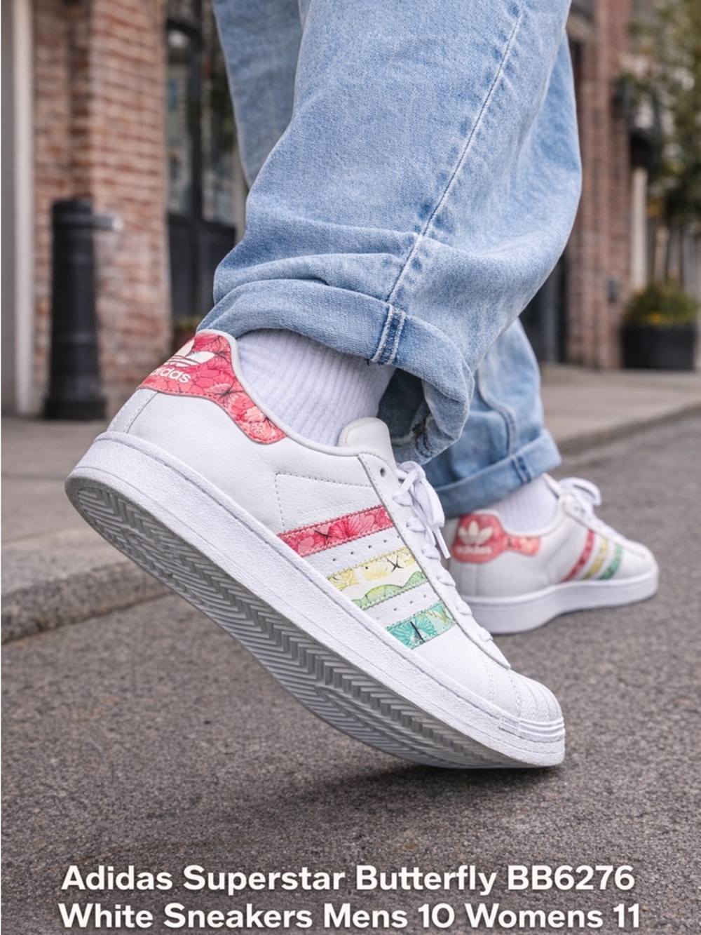 Adidas Superstar Butterfly BB6276 White Floral Sneakers Mens 10 Womens 11